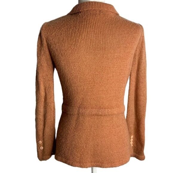 Vintage 80s Beaded Knit Cardigan Sweater M Mauve Pink Buttons Pockets Tie Waist - Picture 5 of 7